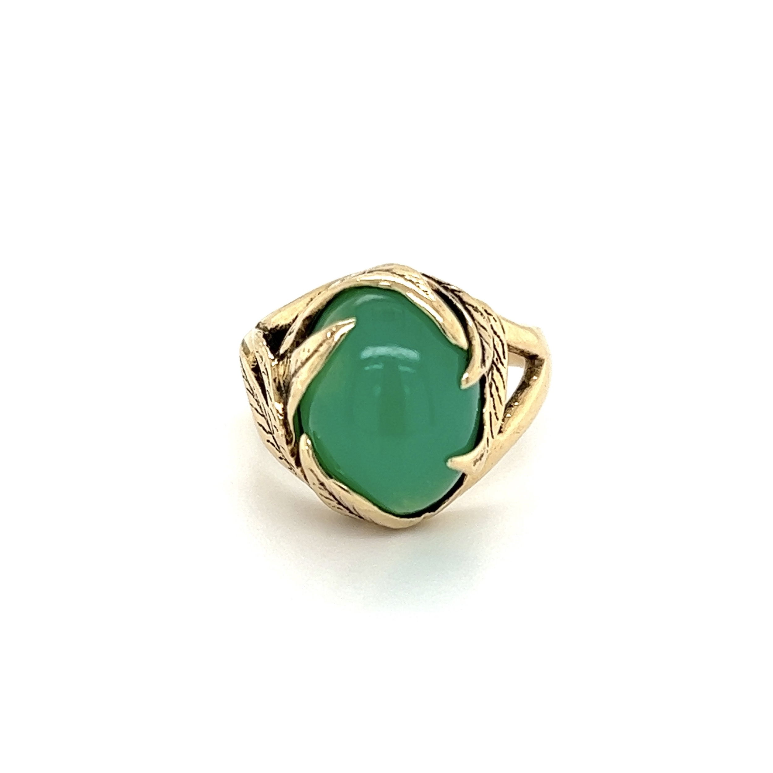 14K YG 1960's Chrysoprase in Floral Ring 6.8g, s6