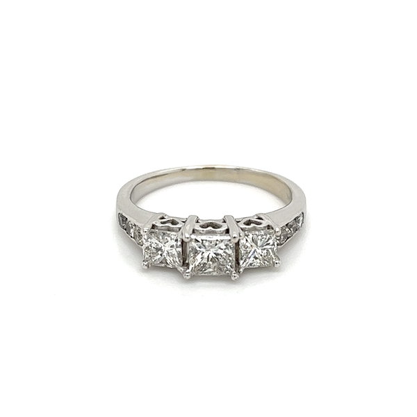 Closeup photo of 14K WG 3 Stone Princess 1.55tcw Diamond Ring 3.8g, s6.75