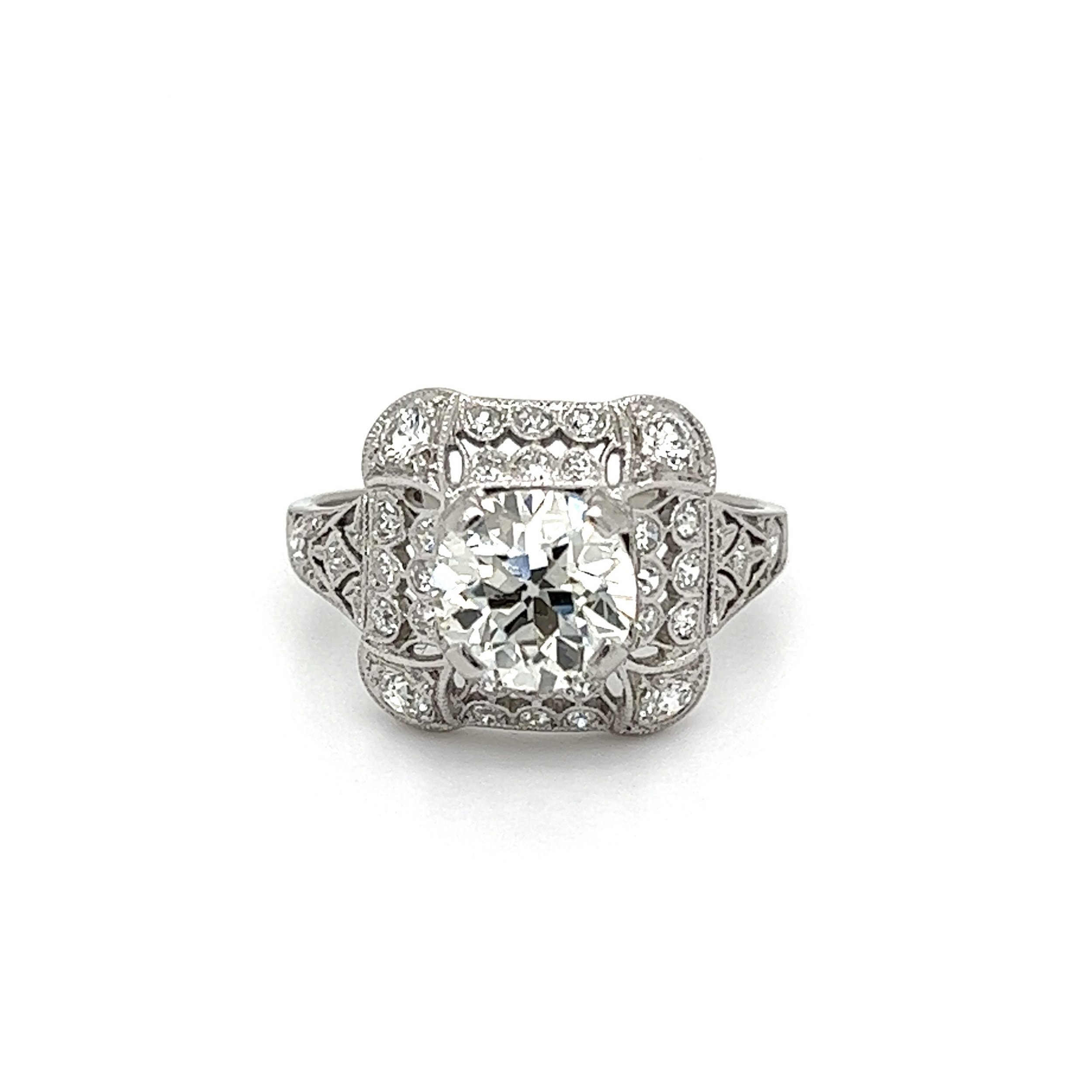 Platinum Art Deco 1.31ct Old European Cut Diamond & .45tcw Diamond Ring 3.3g, s5.25