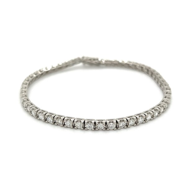 Closeup photo of Platinum 3.00tcw Round Brilliant Diamond Box Link Line Tennis Bracelet 15.2g, 7"