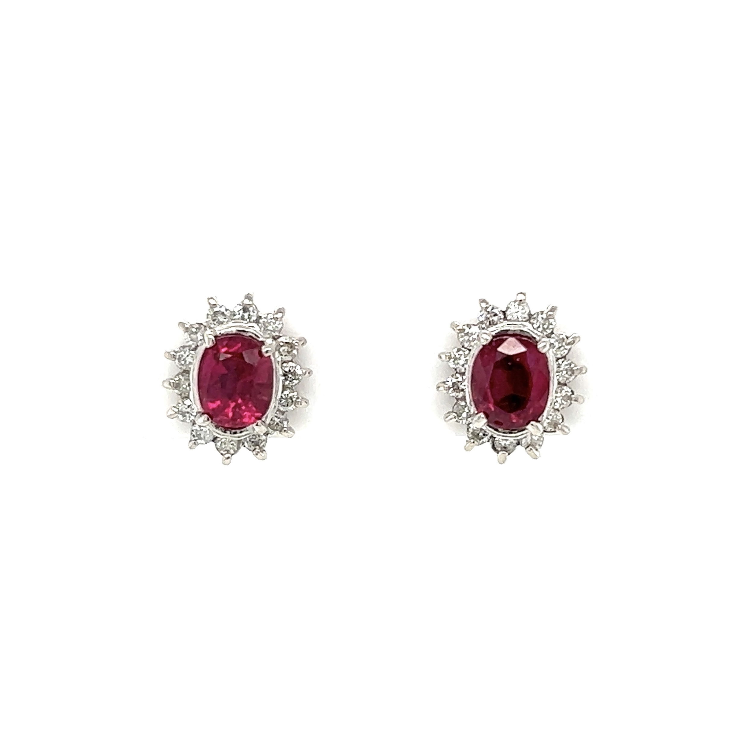 Platinum .75ct &.73ct Oval Rubies & .40tcw Diamond Halo Stud Earrings 3.4g, 10.9mm