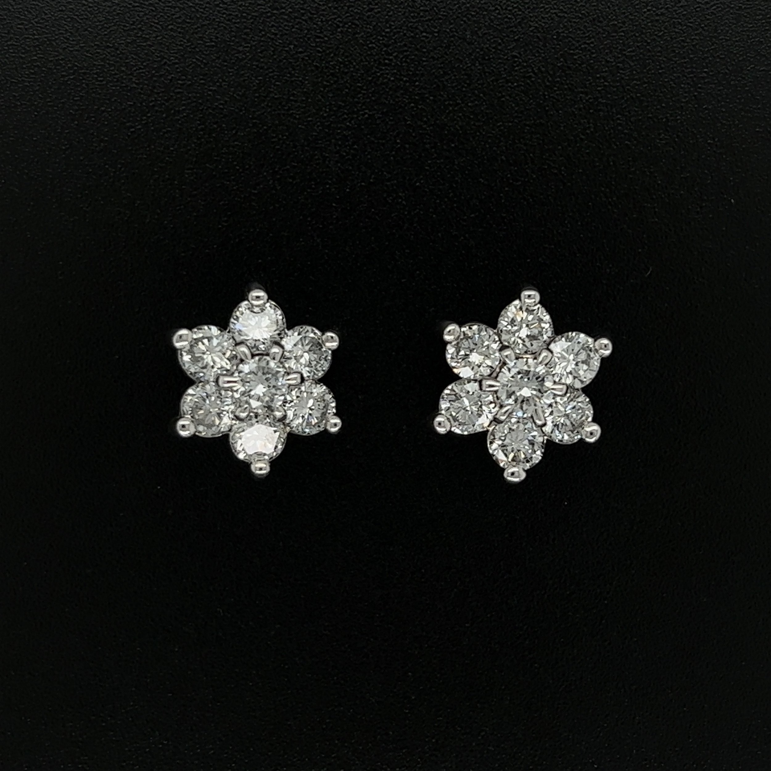 Platinum 2.08tcw 7 Cluster Diamond Flower Stud Earrings 5.6g, 12.2mm