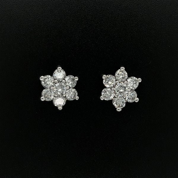 Closeup photo of Platinum 2.08tcw 7 Cluster Diamond Flower Stud Earrings 5.6g, 12.2mm