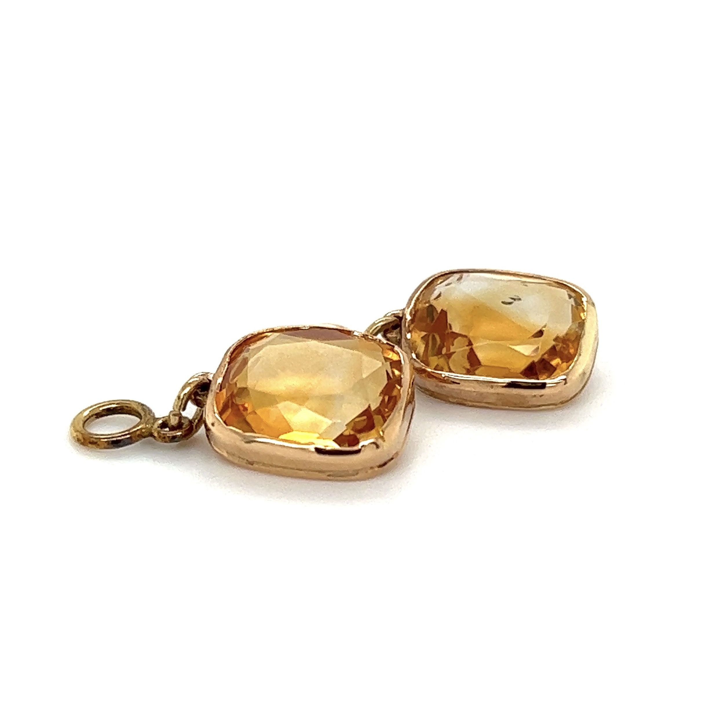 14K YG 7tcw Cushion Cut Citrine Drop Earring Charms 3.0g, .8"