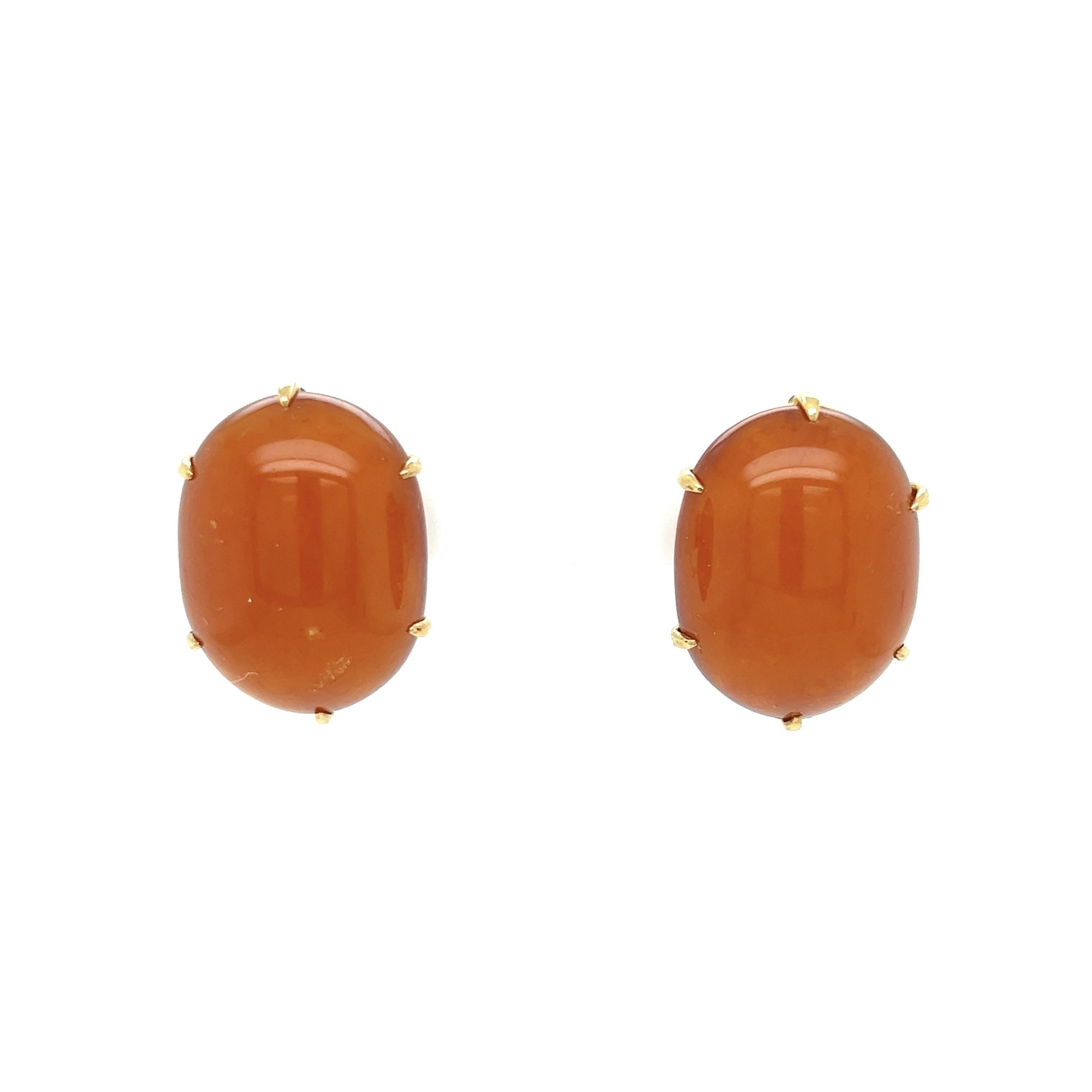 14K YG Oval Amber 6 Prong Earrings Screwbacks 9.3g, 25x18mm