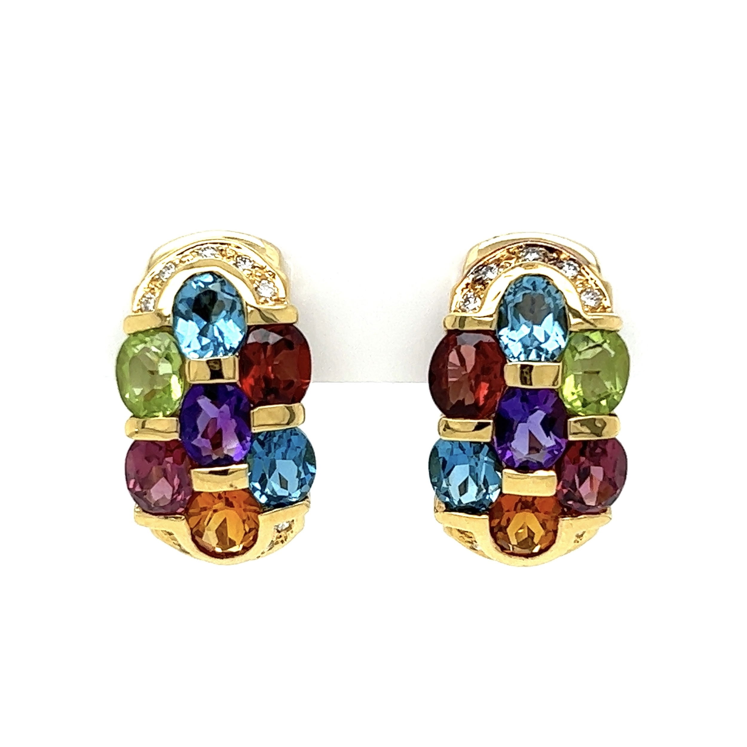 18K YG High Quality Rainbow 4.50tcw Gemstone & .20tcw Diamond Post or Clip Earrings 12.6g,