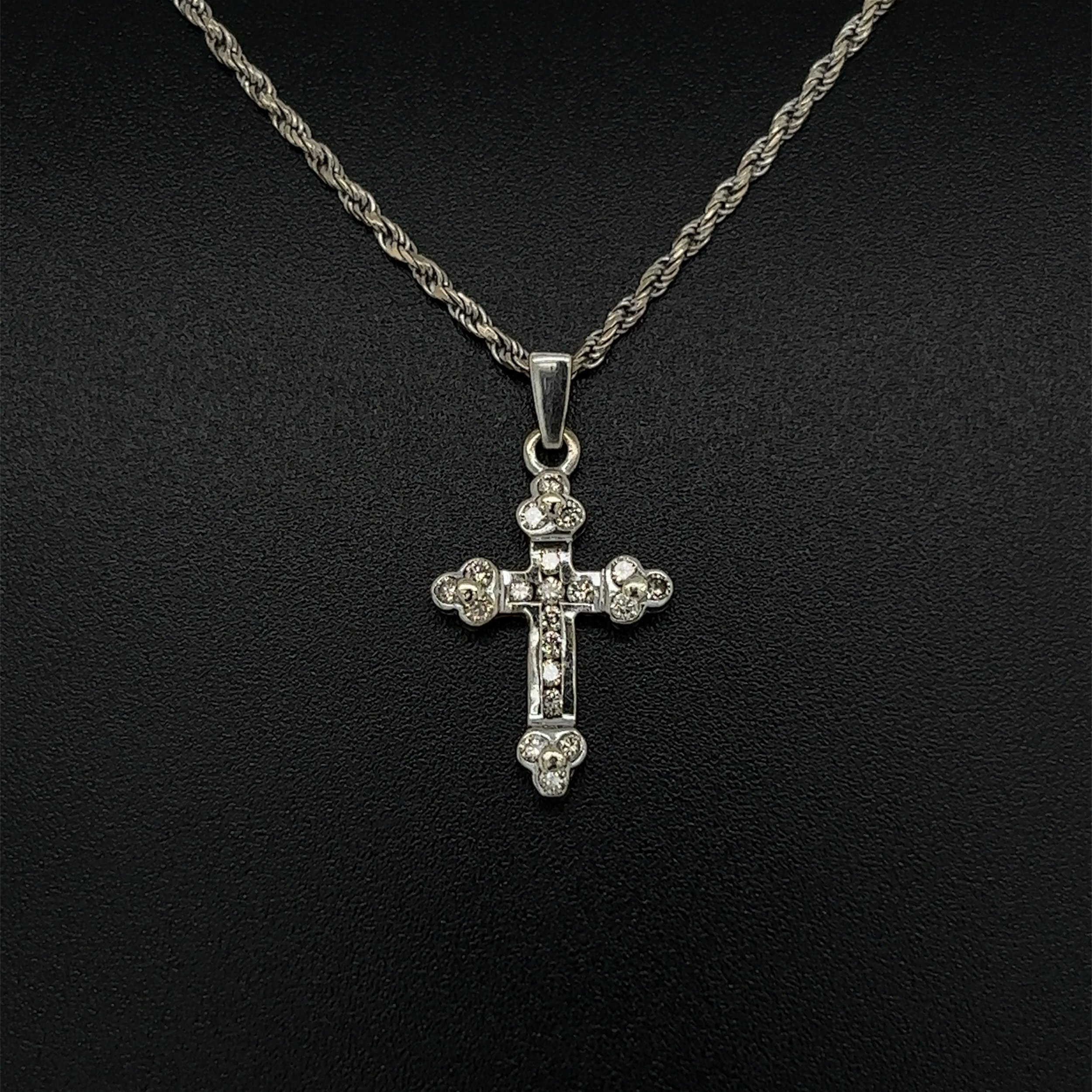 14K WG Inlay .18tcw Diamond Cross Necklace 4.3g, 15"