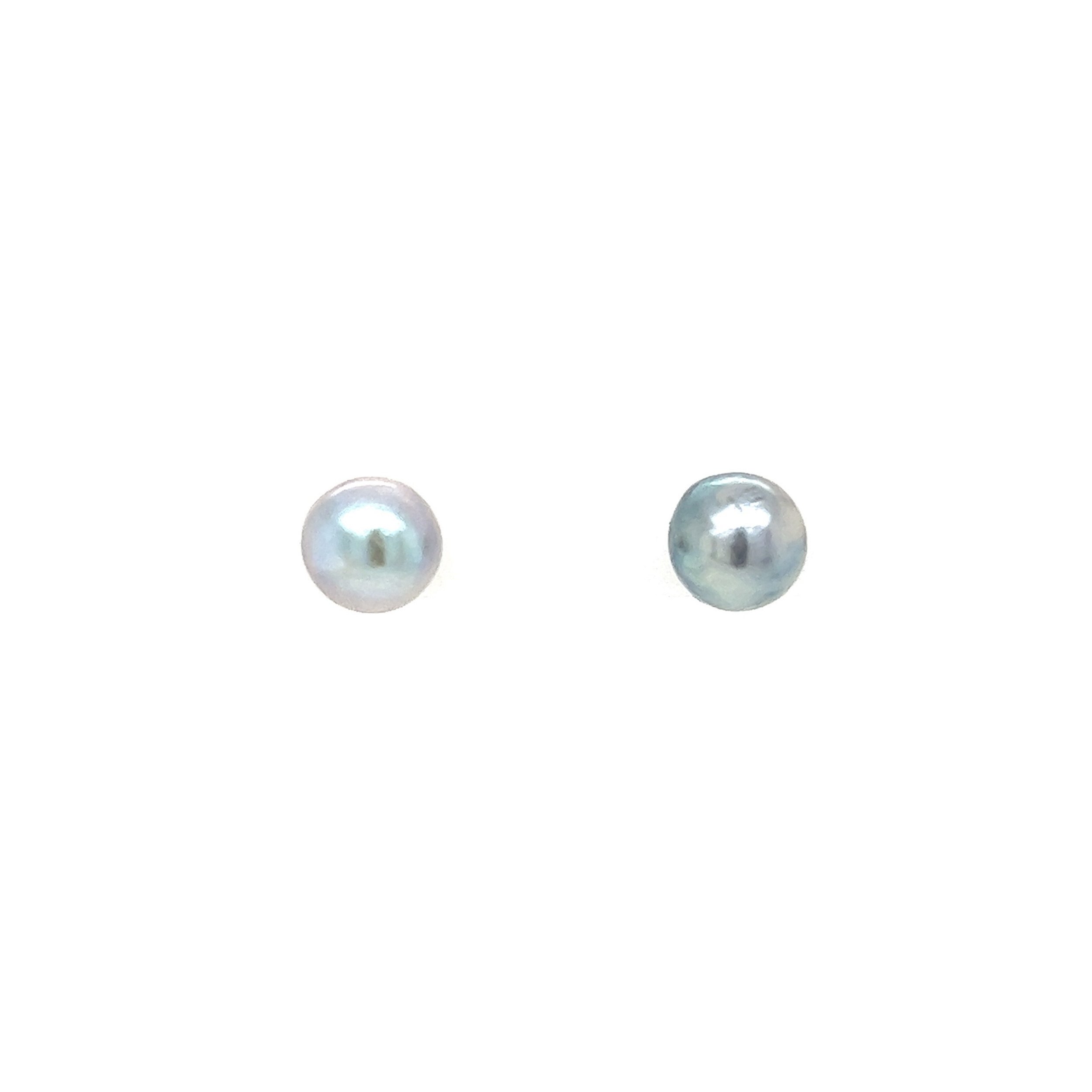 14K YG 6.5mm Light Gray Freshwater Pearl Stud Earrings 1.4g