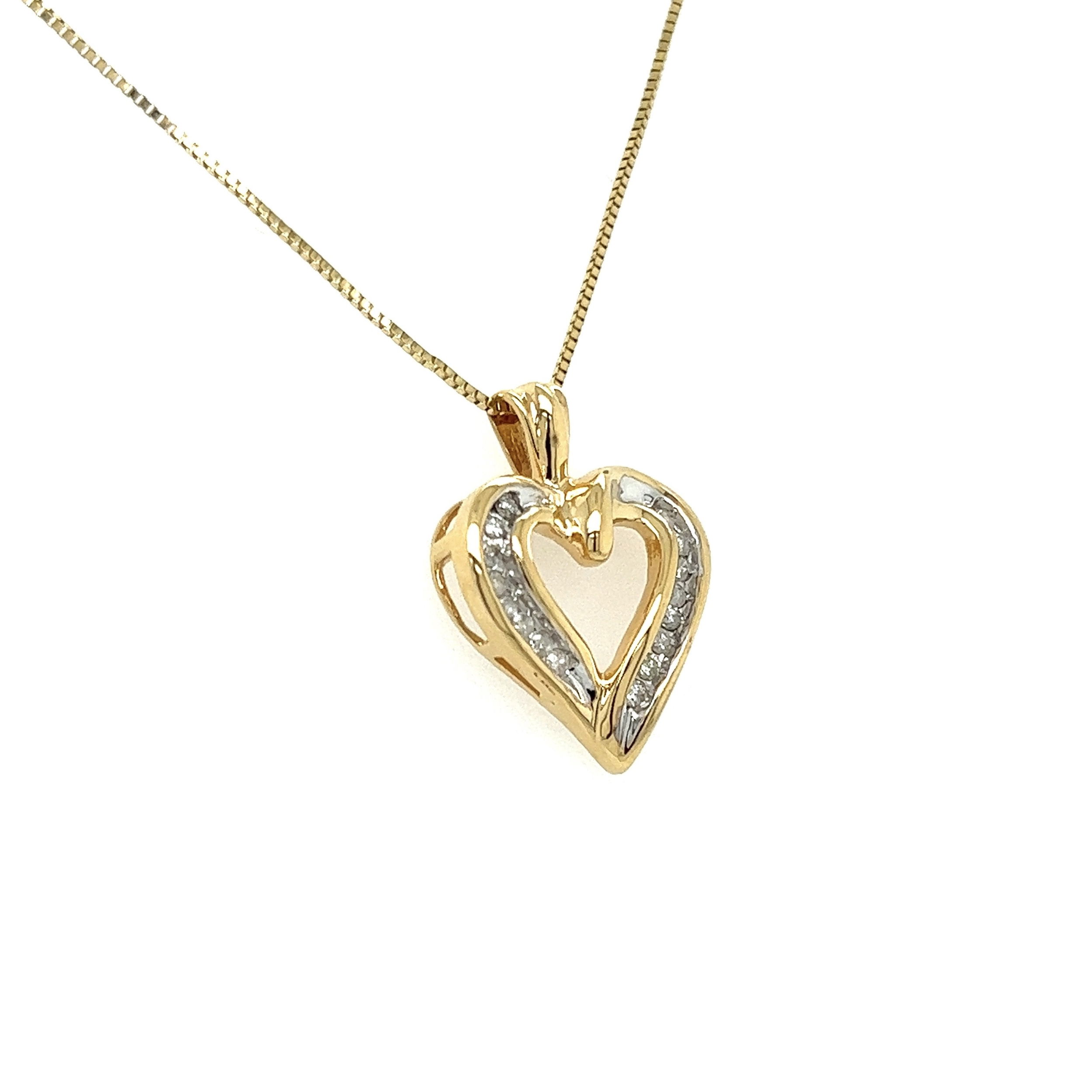 14K YG Open Heart .32tcw Round Diamond Necklace 5.0g, 18.5"