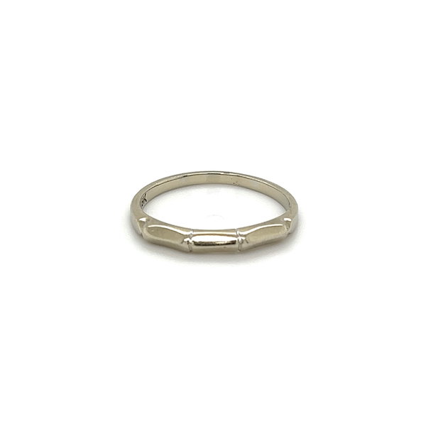 Closeup photo of 18K WG Art Deco 3 Bamboo 2.4mm Band Ring 1.6g, s5.25