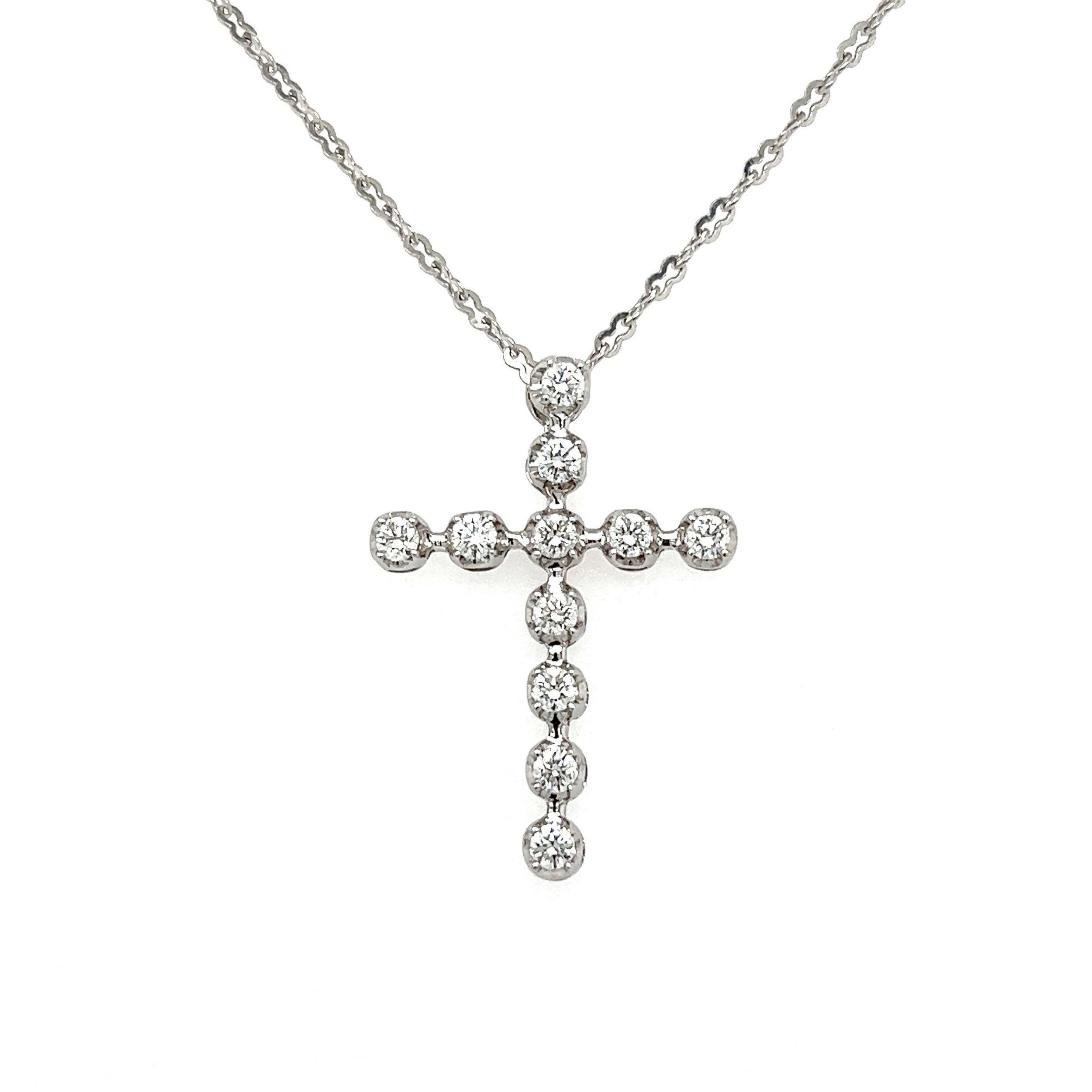 18K WG .79tcw RBC 11 Diamond Cross Necklace 4.7g on 18" Link Chain