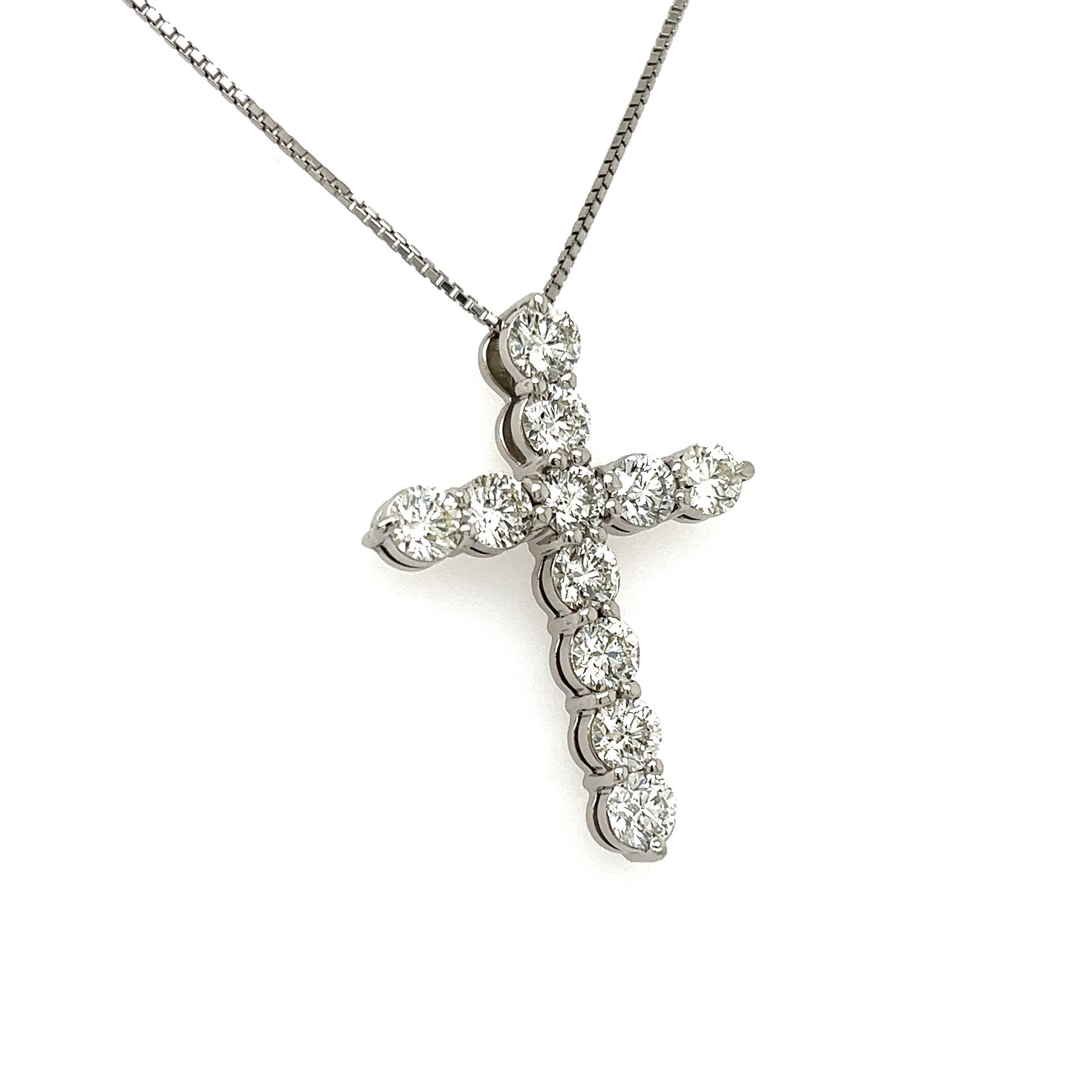 Platinum 900 4.62tcw RBC 11 Diamond Cross Necklace 14.9g on Platinum 850 Chain