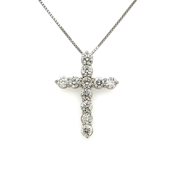Closeup photo of Platinum 900 4.62tcw RBC 11 Diamond Cross Necklace 14.9g on Platinum 850 Chain