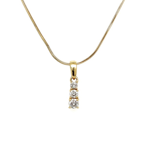 Closeup photo of 14K YG Italian 3 Graduated Diamond .50tcw Drop Necklace 6.0g, 20"