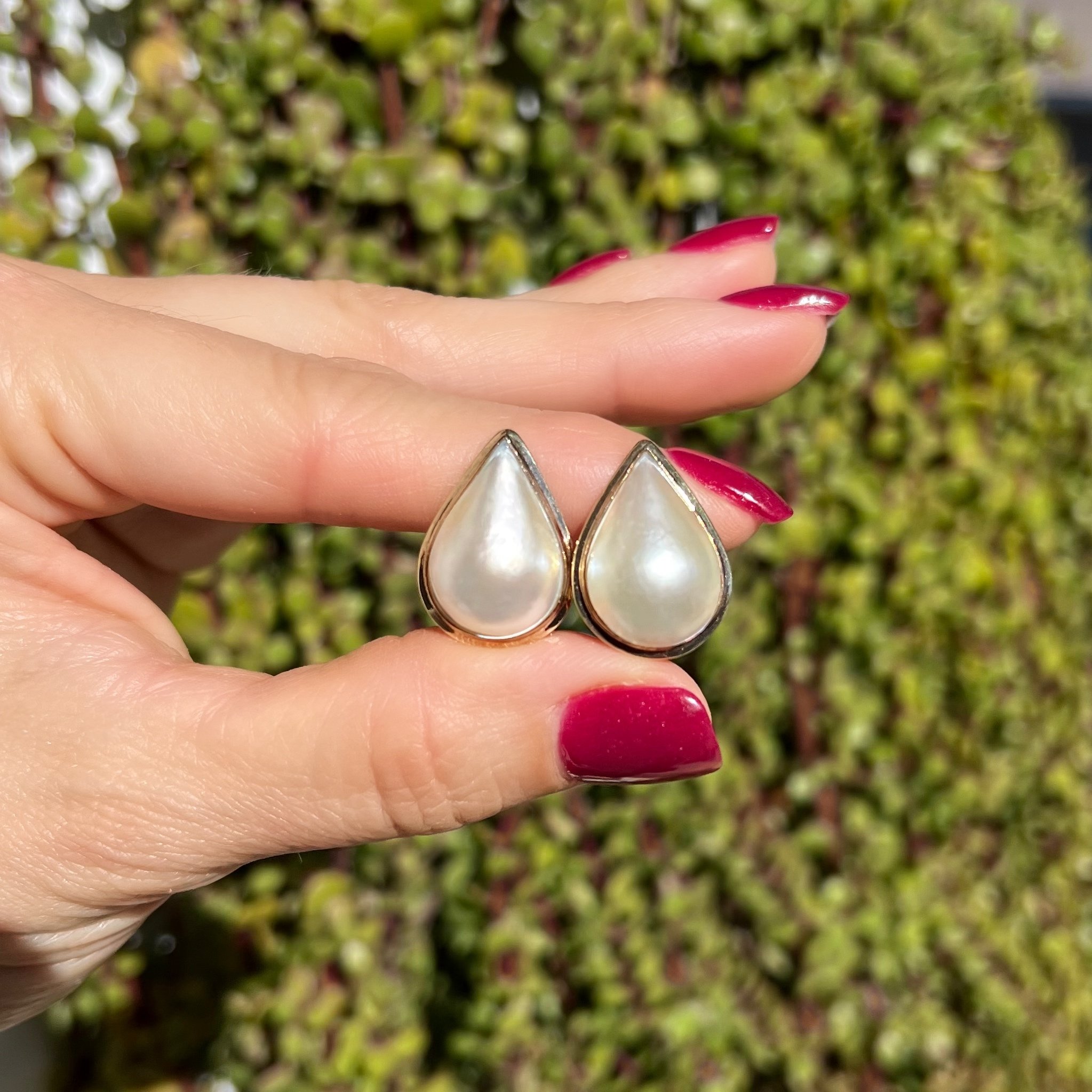 14K YG Pear Mabe Pearl French Clip Earrings 6.9g, 22mm