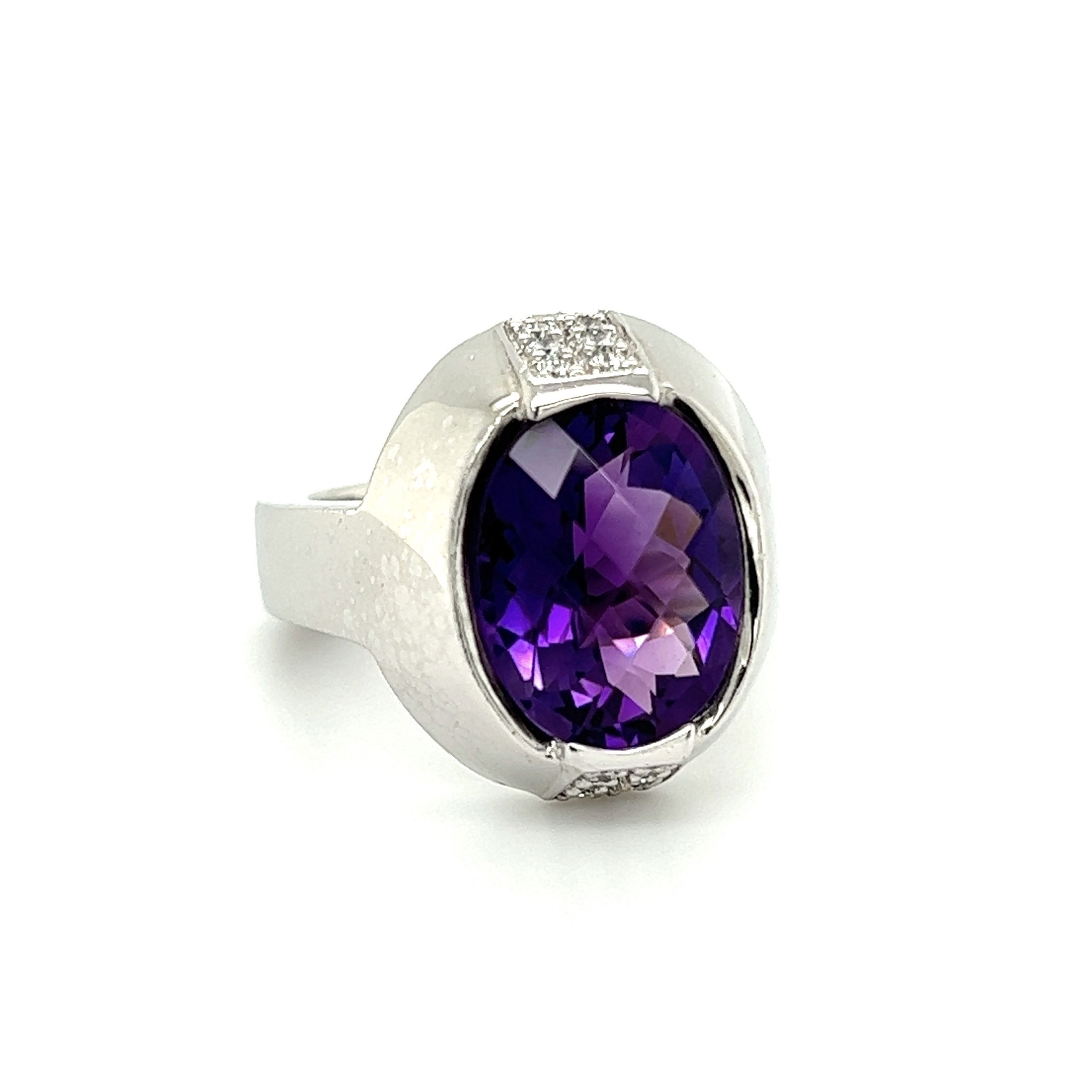 18K WG SAROSI 5.38ct Checkerboard Amethyst & .36tcw Diamond Modern Ring 16.1g, s7.5