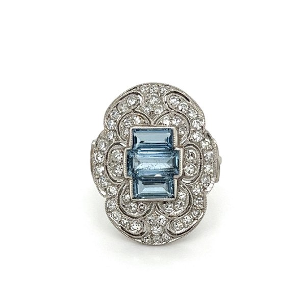 Closeup photo of Platinum 1.45tcw Aquamarine & 1.18tcw OEC Diamond Ring 7.5g, s7.25