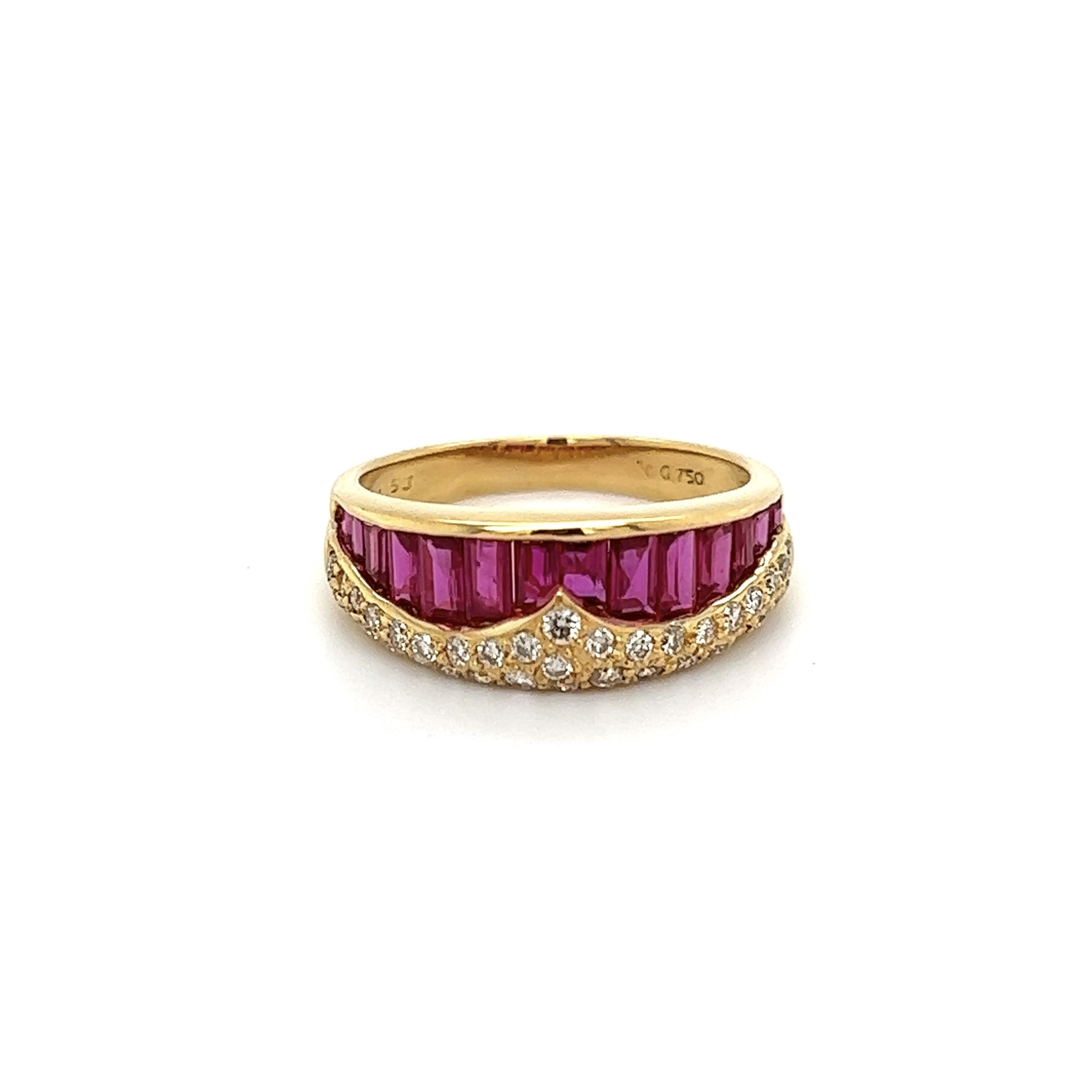 18K YG 1.53tcw Baguette Ruby & .37tcw Diamond EYEBROWS Band Ring 4.6g, s6.25