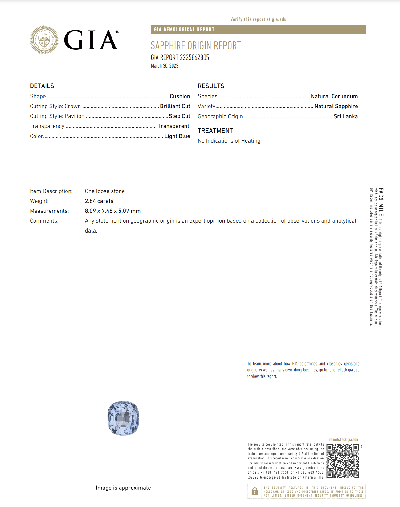 2.84ct Cushion Blue Sapphire GIA NO HEAT