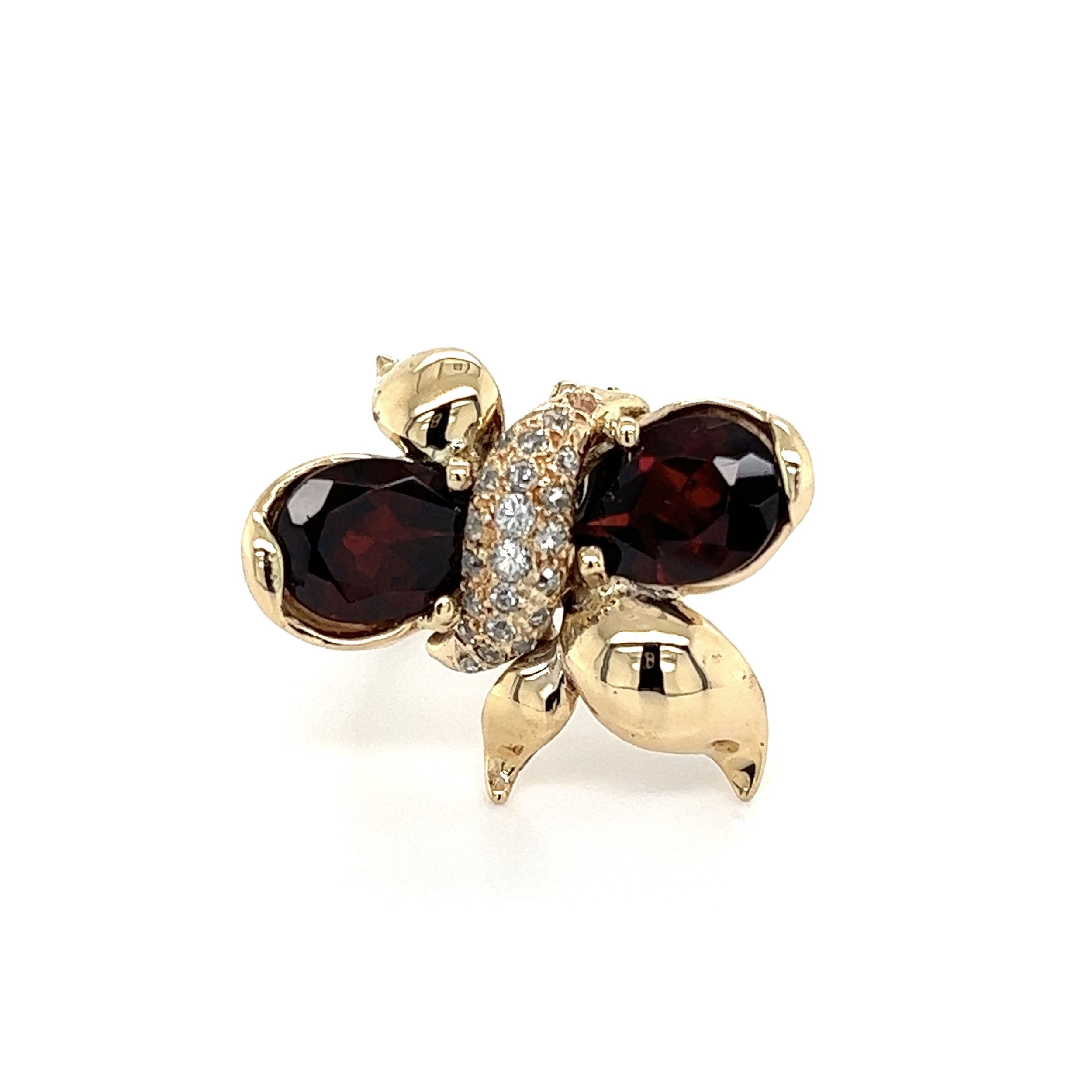 14K YG 8tcw Pear Garnet & .20tcw Diamond Bow Ring 8.6g, s6