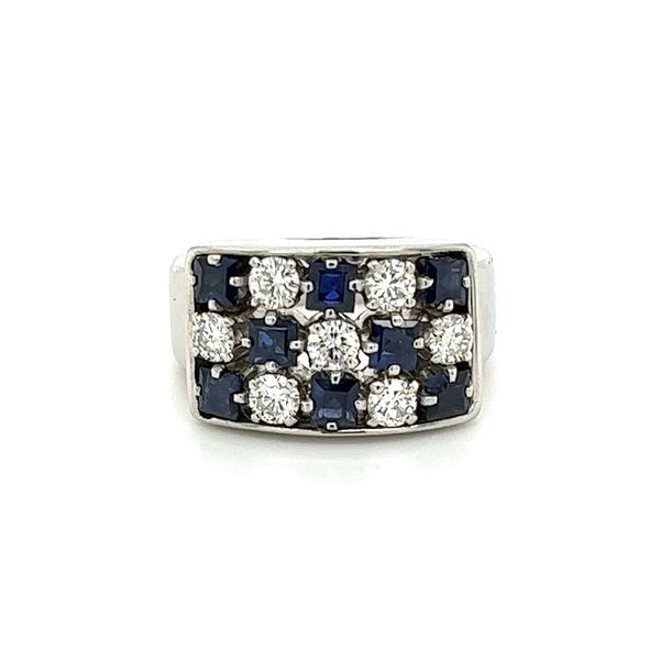 Closeup photo of Platinum .70tcw Diamond & .96tcw Sapphire Rectangular Ring 17.2g,, s5.25