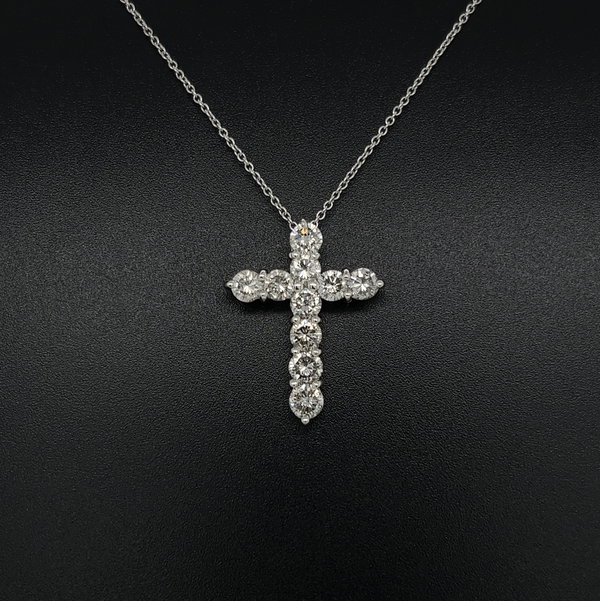 Closeup photo of Platinum 900 2.00tcw RBC 10 Diamond Cross Pendant on 14K WG Chain 5.0g, 18"