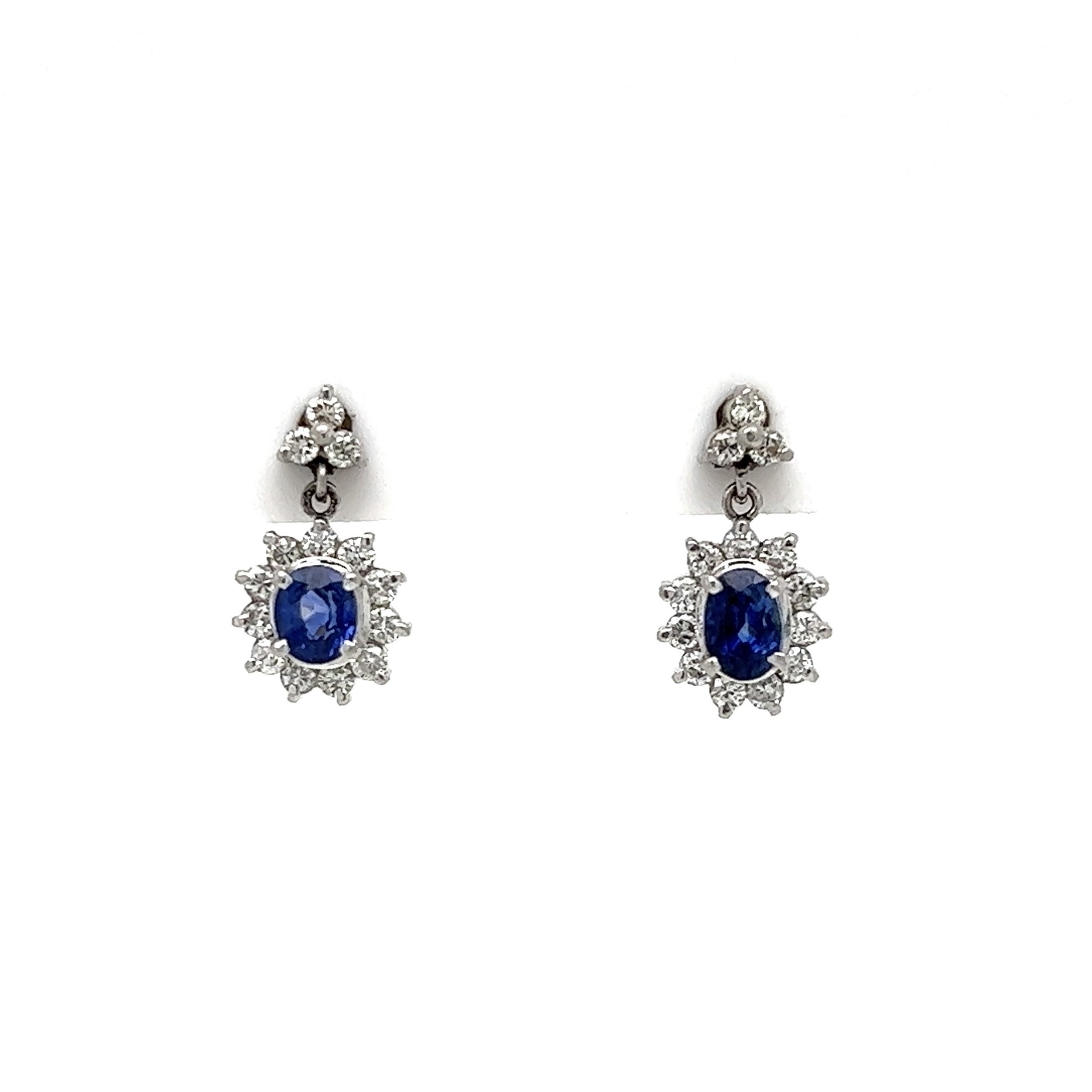 Platinum 850 .48tcw Sapphire & .30tcw Diamond Halo Diana Drop Earrings 2.7g,