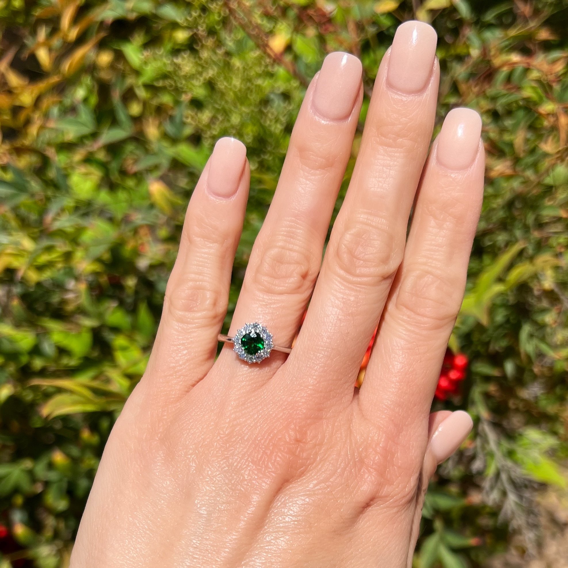 14ct White Gold and Pear Cut Alexandrite and Garnet Engagement Ring