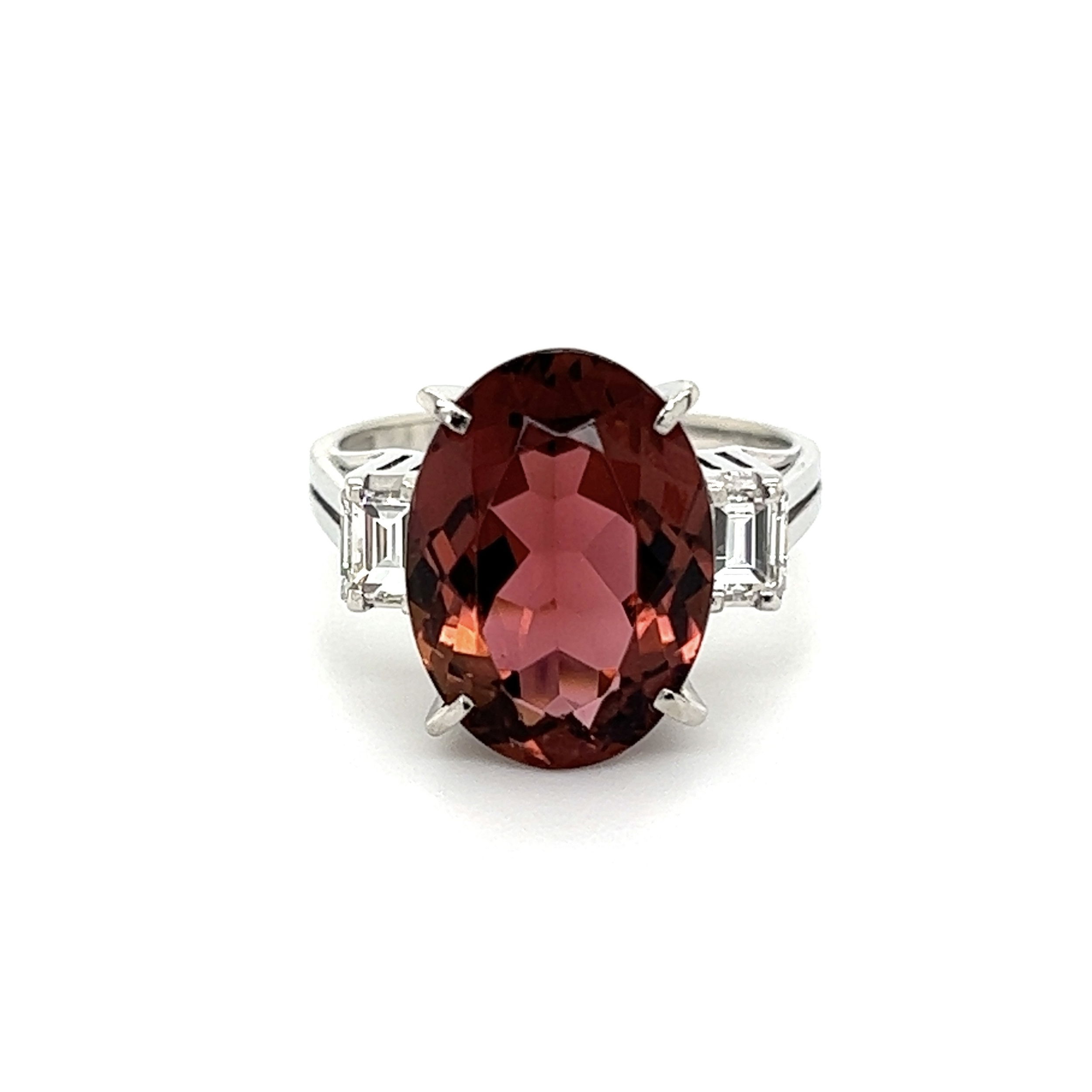 Platinum 900 5.99ct Oval Rubellite Tourmaline & .35tcw Diamond Ring 6.1g, s6