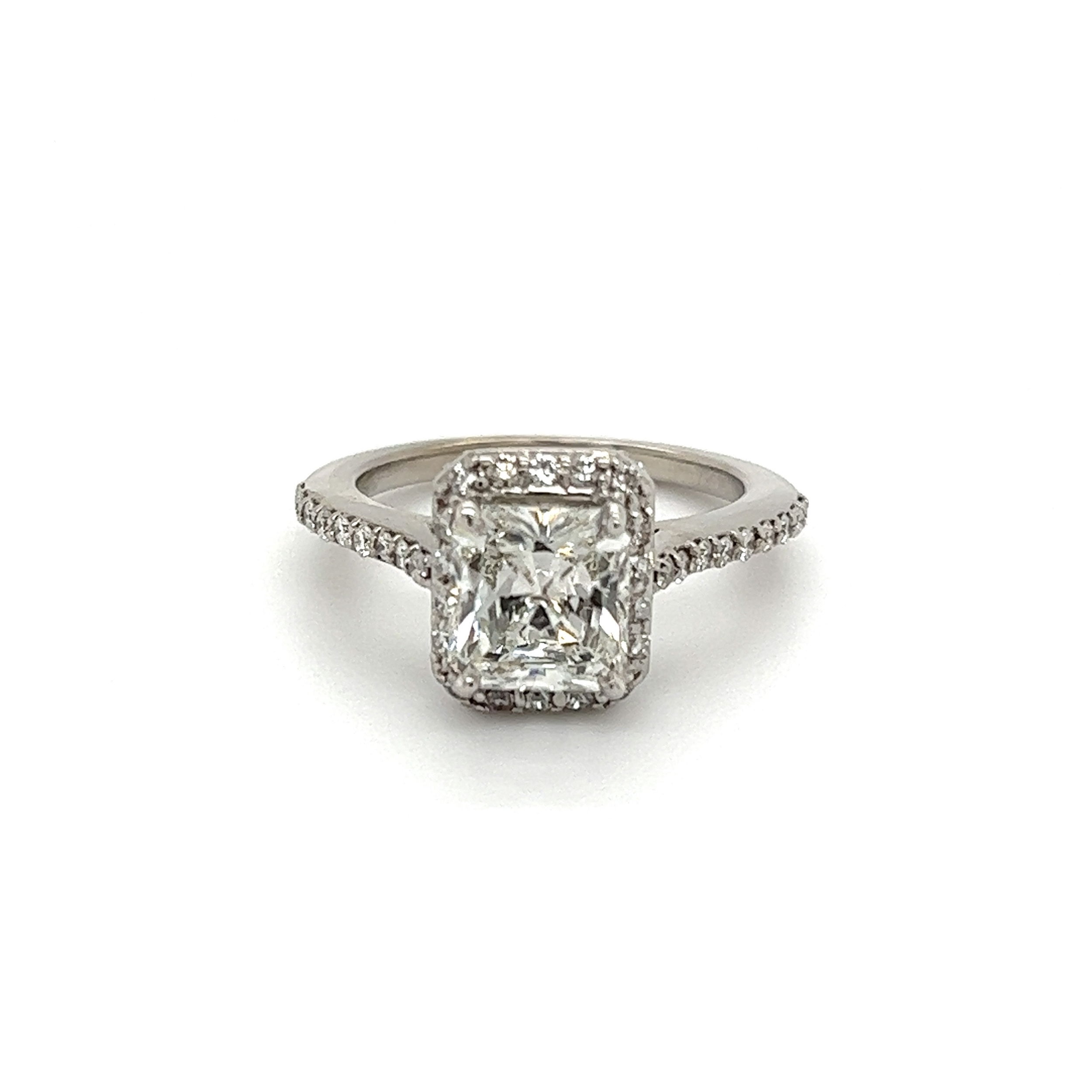 18K WG 2.03ct Radiant Cut Natural Diamond I-SI1 GIA & .50tcw Diamond Ring 5.6g, s6.25