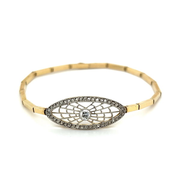 Closeup photo of Platinum on 18K Edwardian .65tcw Diamond Filigree Head on Link Bracelet 7.0g, 7"