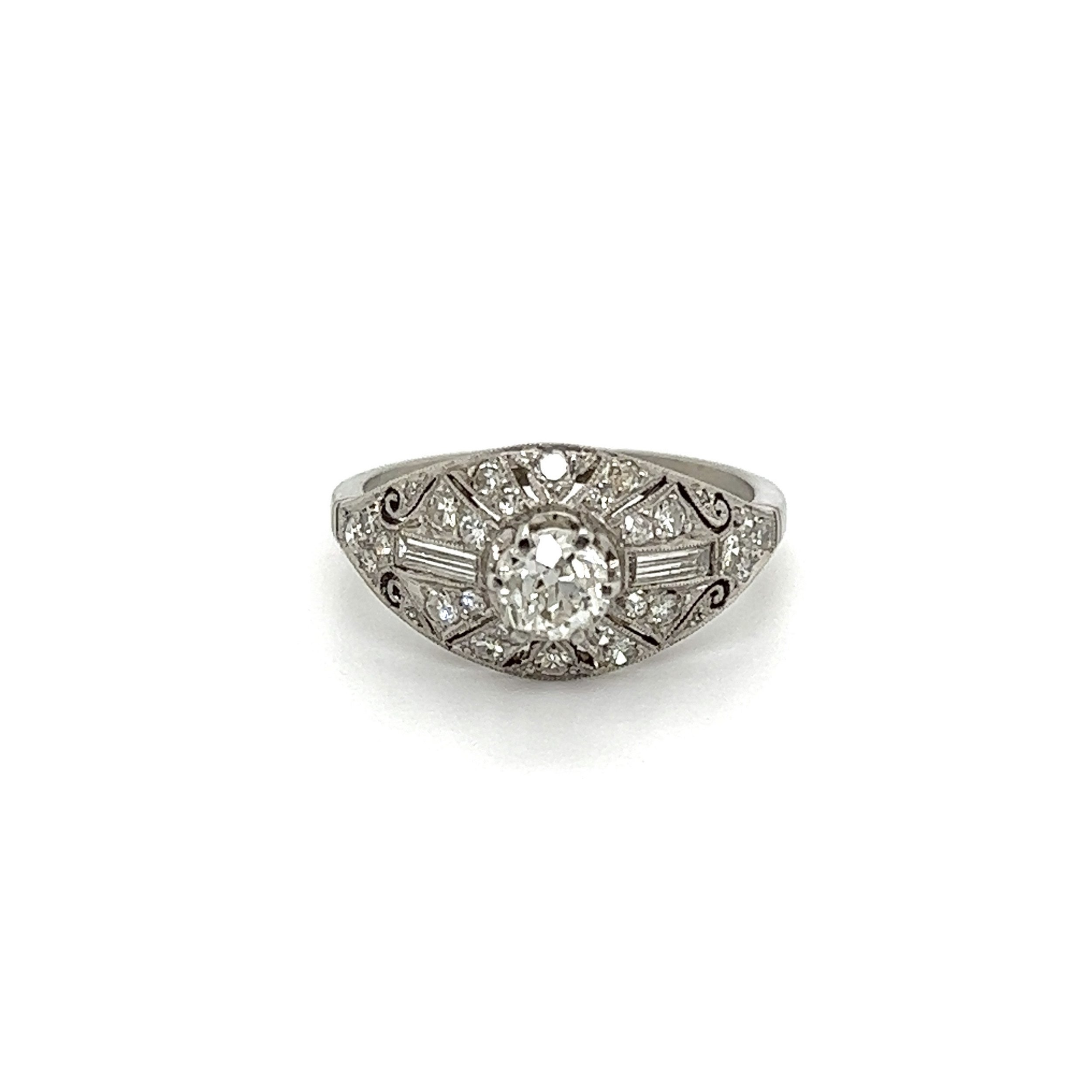 Platinum Art Deco .42ct Old Mine & .40tcw Old Diamond Ring 3.2g, s6