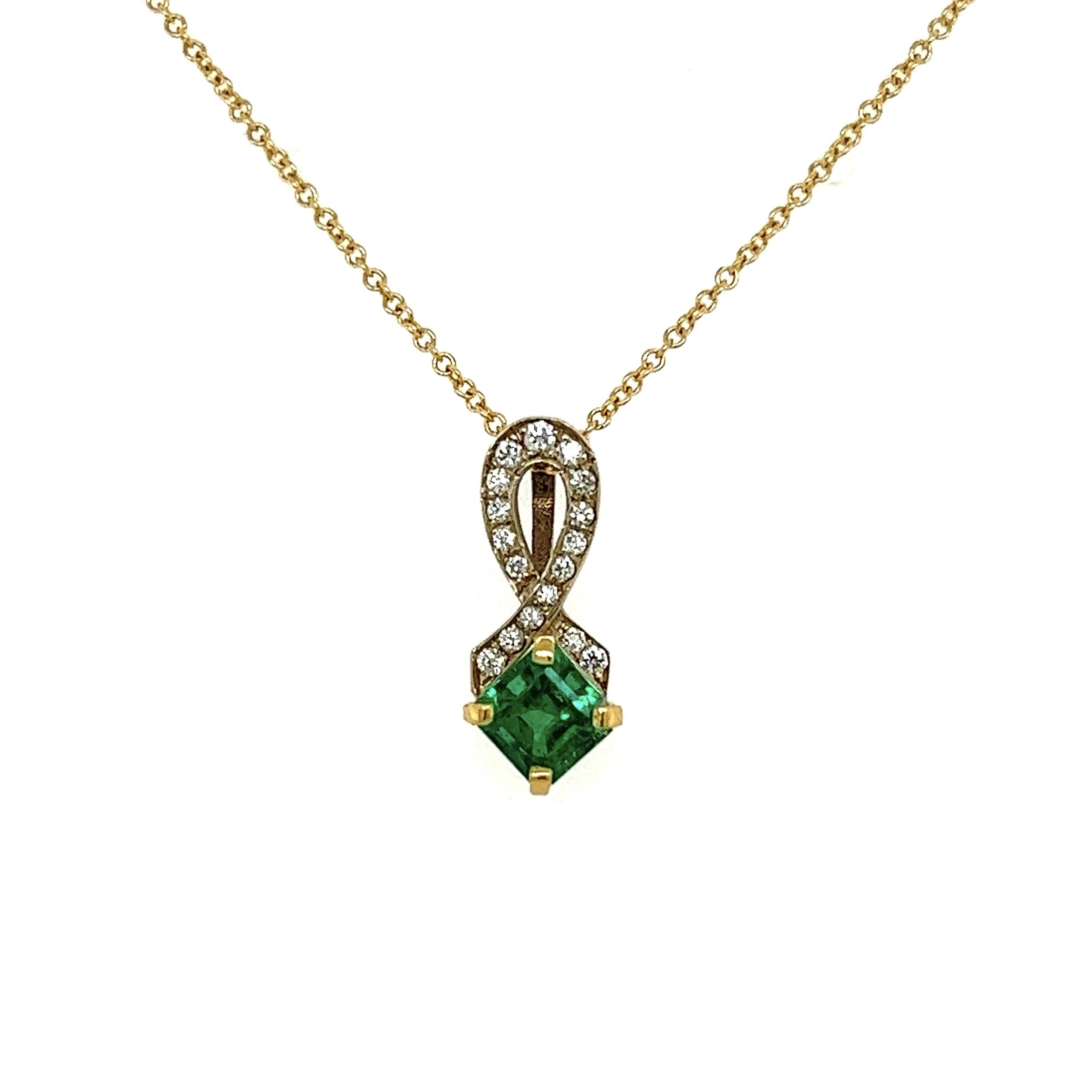 18k YG .55ct Columbian Emerald & .12tcw Diamond Loop Necklace 3.0g, 18"