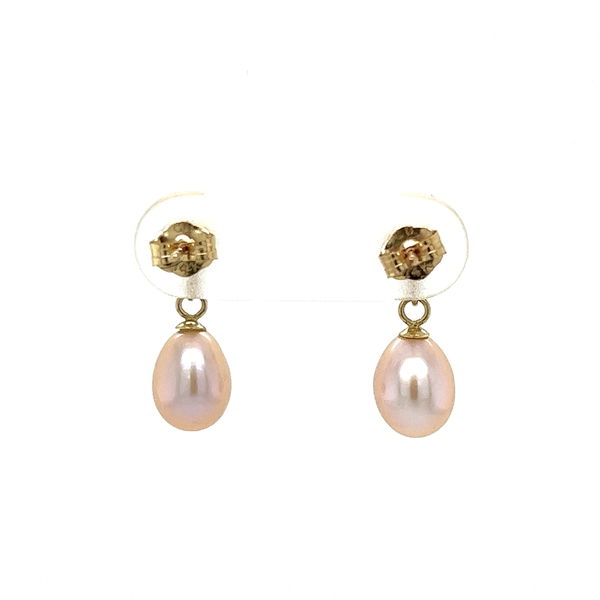 Closeup photo of 14K YG Freshwater 6.5mm Pearl Drop Earrings 1.3g