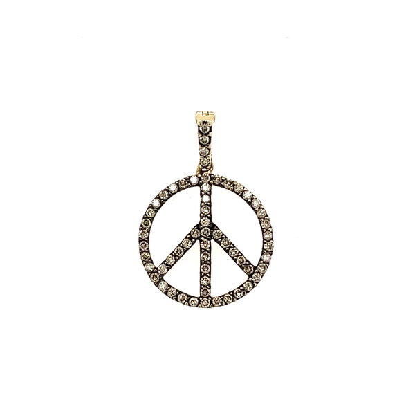 Closeup photo of 14K YG .50tcw Champagne Diamond Peace Sign Pendant 1.5g