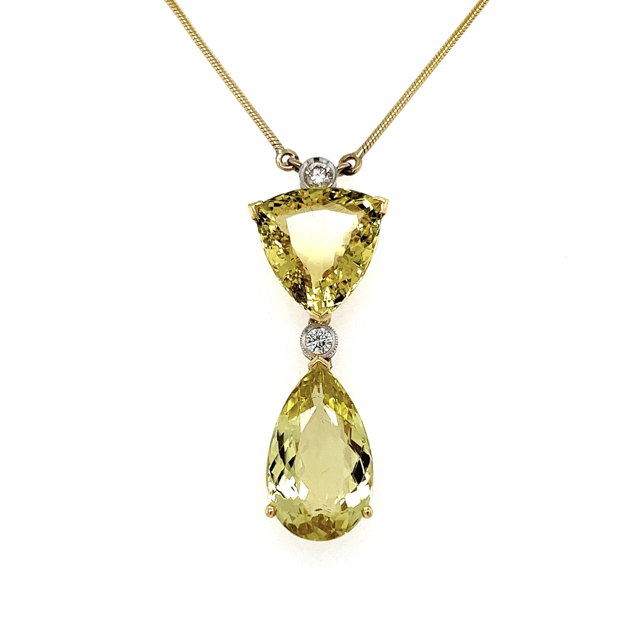 18K YG 12tcw Double Yellow Beryl & .18tcw Diamond Drop Necklace 11.5g, 20" 18K YG 12tcw Double Yellow Beryl & .18tcw Diamond Drop Necklace 11.5g, 20"