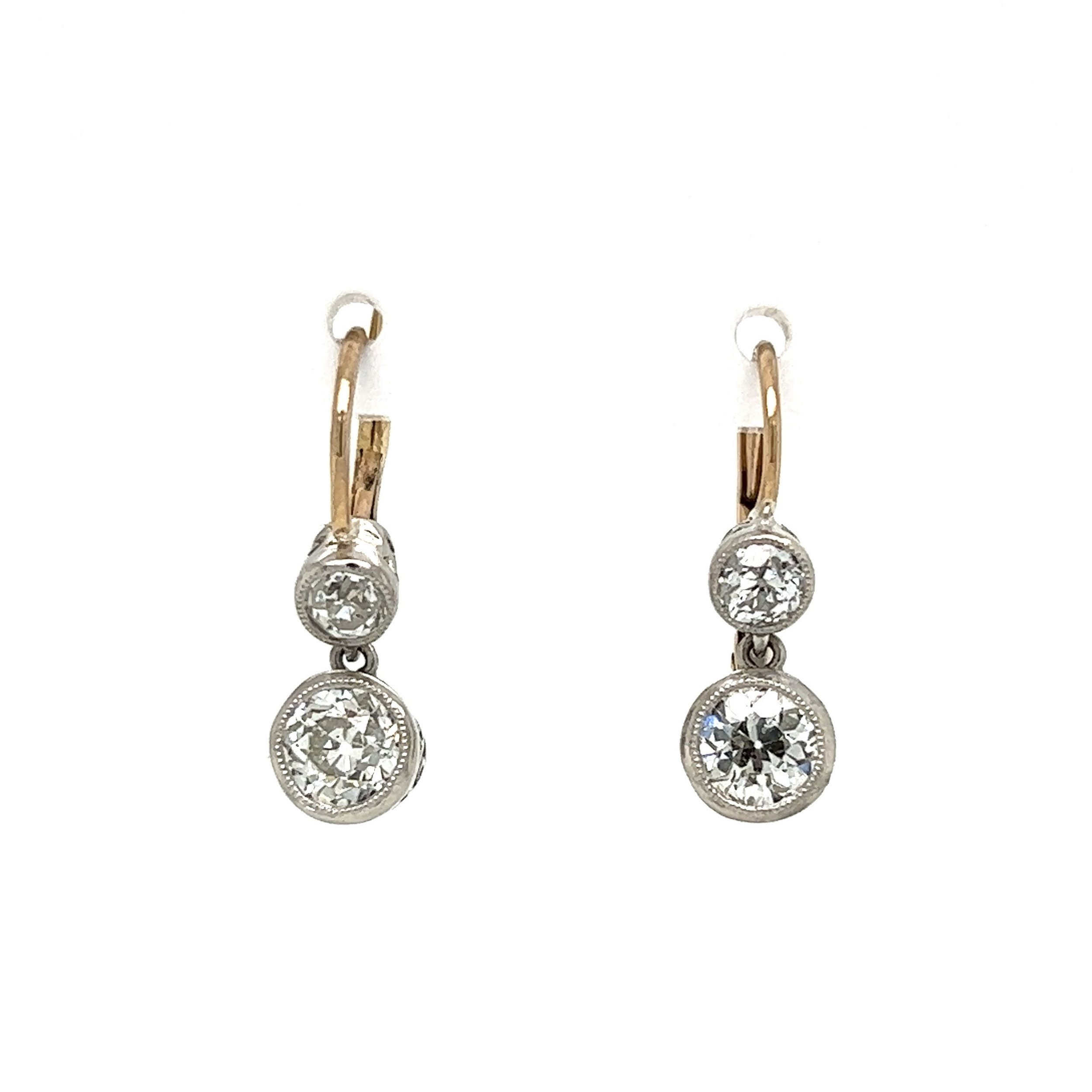 Platinum on 18K 1.31tcw & .38tcw OEC Double Diamond Drop Earrings 4.0g