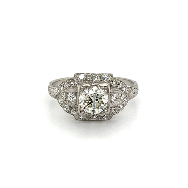 Closeup photo of Platinum Art Deco .92ct OEC Diamond & .55tcw Diamond Engraved Ring 3.9g, s9