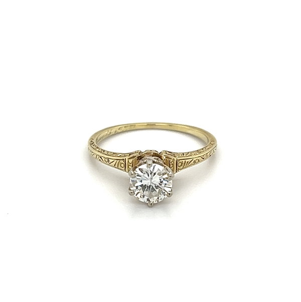 Closeup photo of 14K YG Victorian .50ct OEC Transitional Diamond Engraved Solitaire Ring 2.1g, s5.25