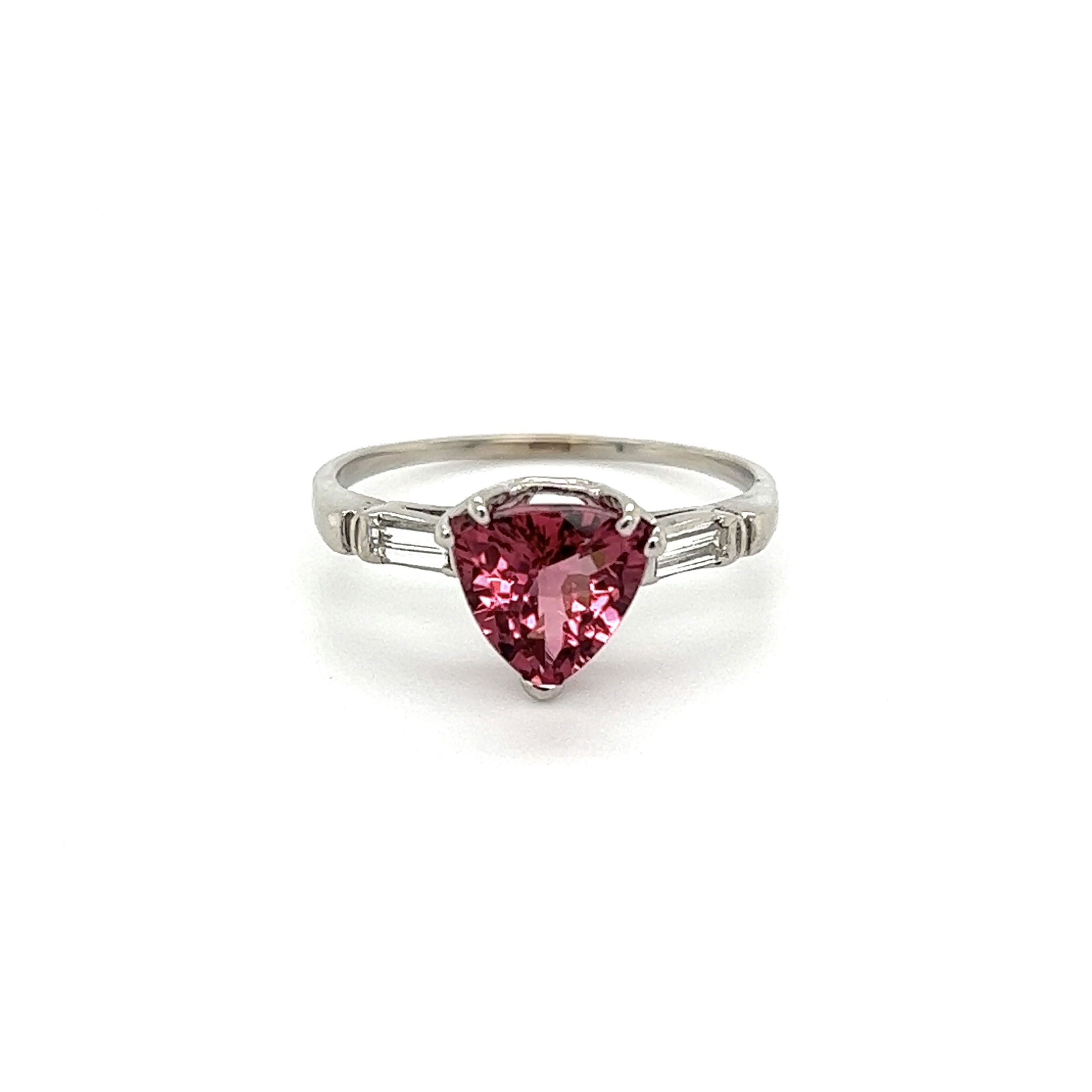 Platium 1.54ct Trillion Rubellite Tourmaline & .18tcw Baguette Diamond Ring 2.7g, s7.75