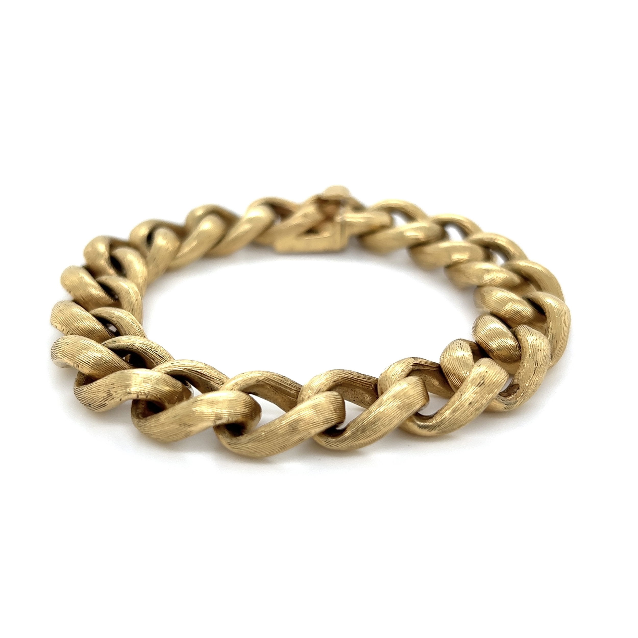 14K YG Brushed Bark Finish 12.5mm Square Cuban Link Bracelet 56.0g, 7.75"