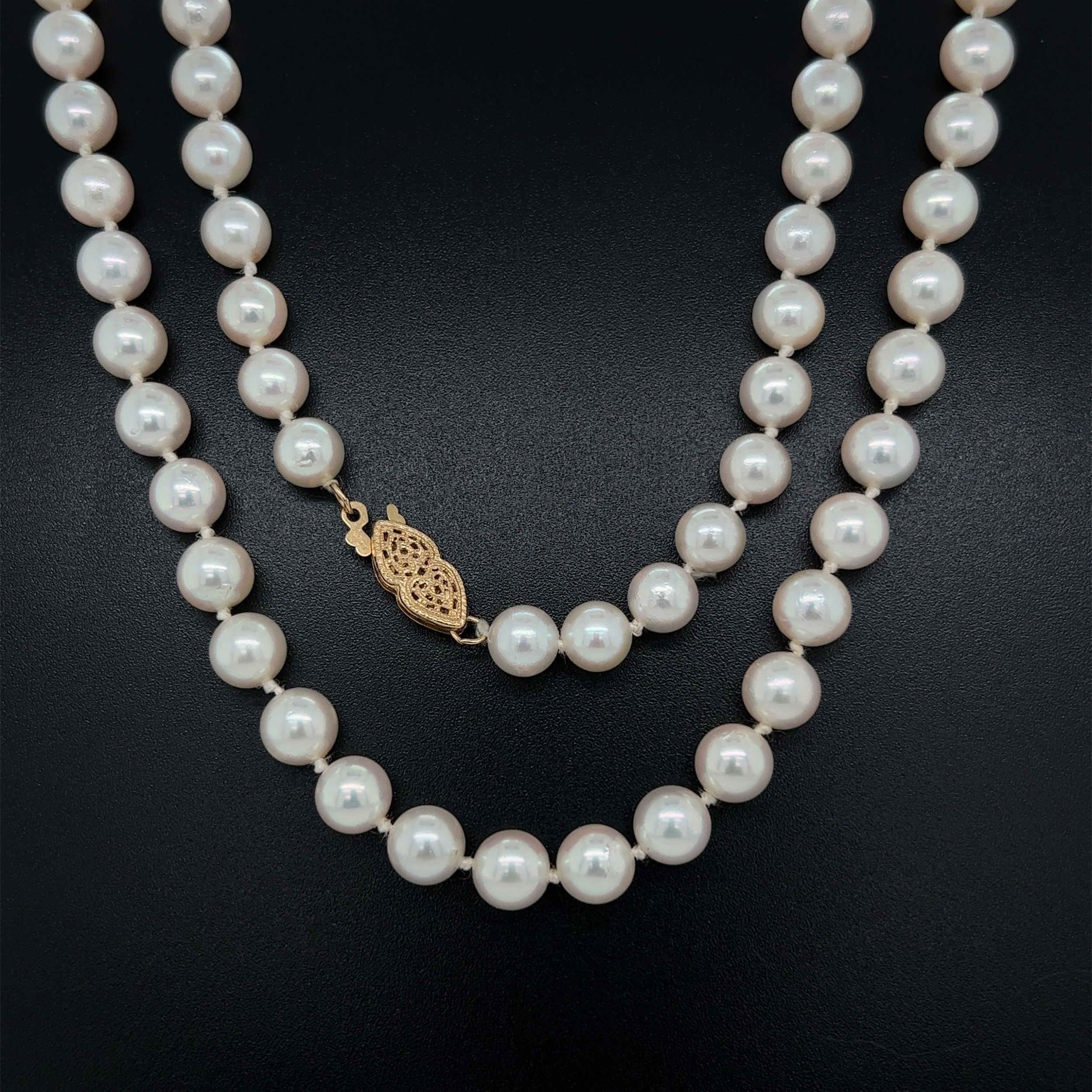 14K YG Beautiful Freshwater 6.3-6.4mm Pearl Strand Necklace 29.4", 24"