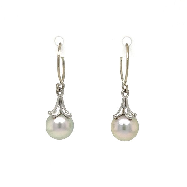 Closeup photo of Platinum & 18K Paul Morelli 7.3mm Pearl Drop Earrings 2.7g,