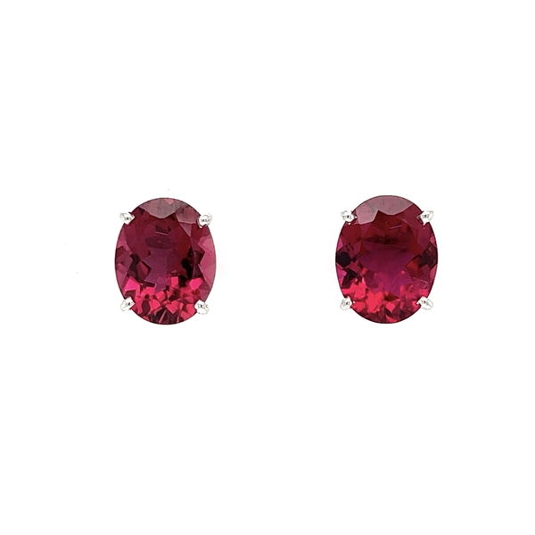 Closeup photo of 14K WG 4.50tcw Oval Rubellite Tourmaline Stud Earrings 2.8g