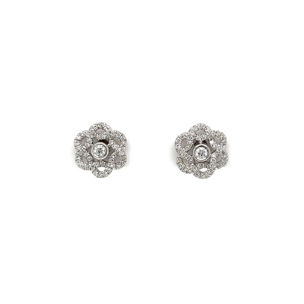 Closeup photo of 14K WG Round Cluster .38tcw Diamond Flower Stud Earrings 2.0g, 9.7mm