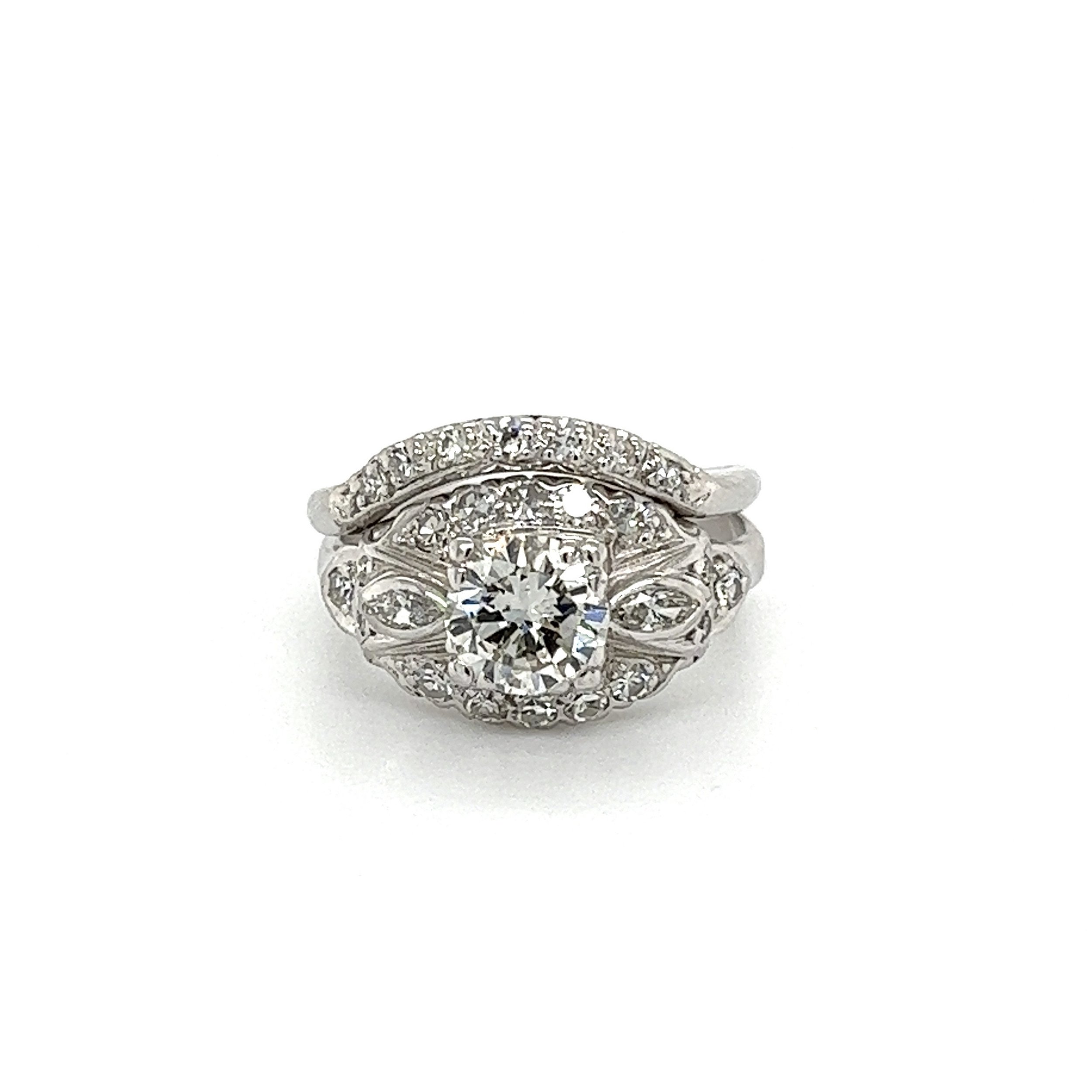 Platinum & 14K Art Deco .93ct Transitional Diamond & .32tcw Diamond Wedding Ring Set 5.8g, s5.5