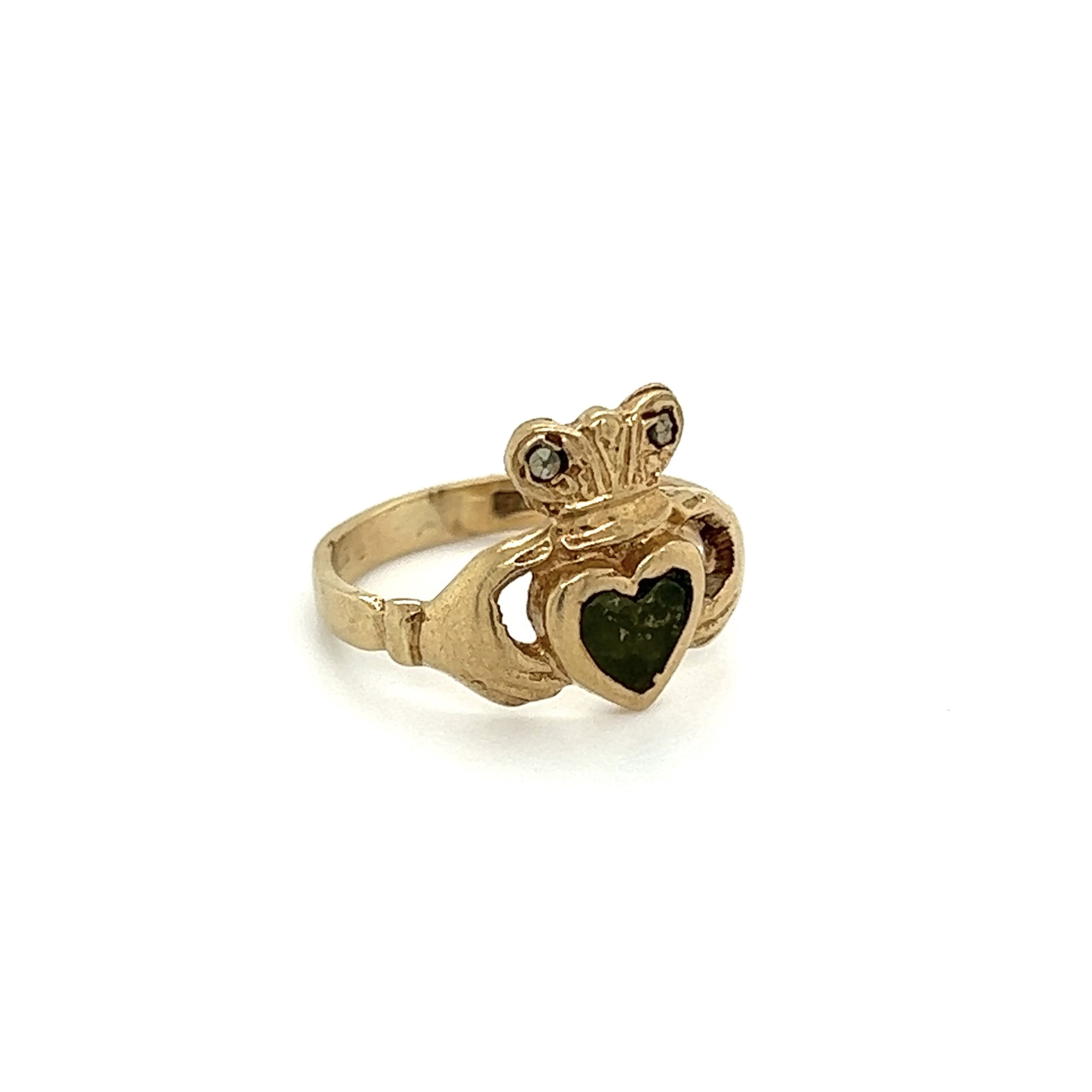 9K YG Irish Marchasite Crown Holding a Heart Band Ring 2.1g, s4 9K YG Irish Marchasite Crown Holding a Heart Band Ring 2.1g, s4