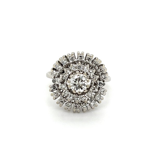 Closeup photo of 14K WG 1950's .50ct RBC Diamond & .52tcw Diamond Double Halo Ring 5.2g, s7