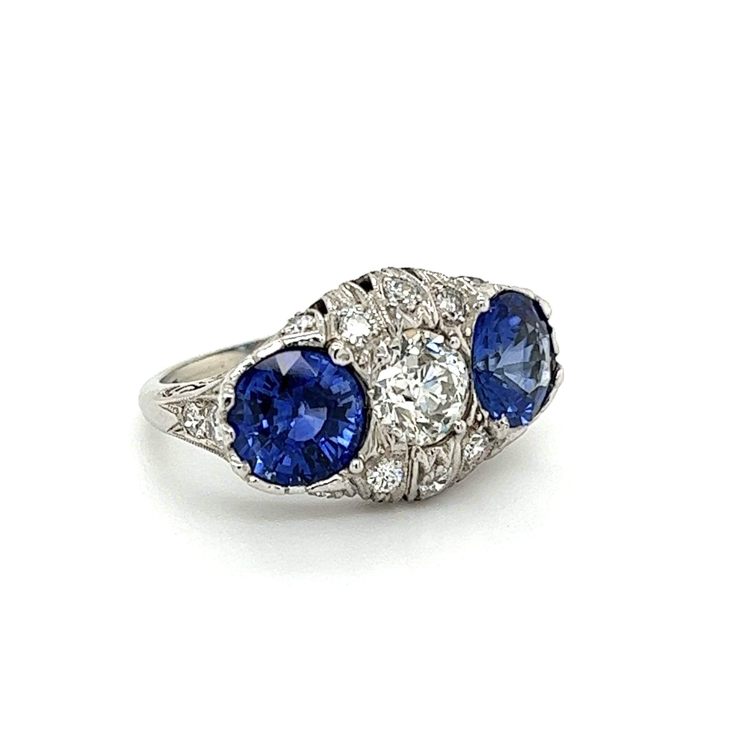Platinum Art Deco 3.16tcw Sapphire & 1.55tcw Diamond Ring 6.5g, s6.25