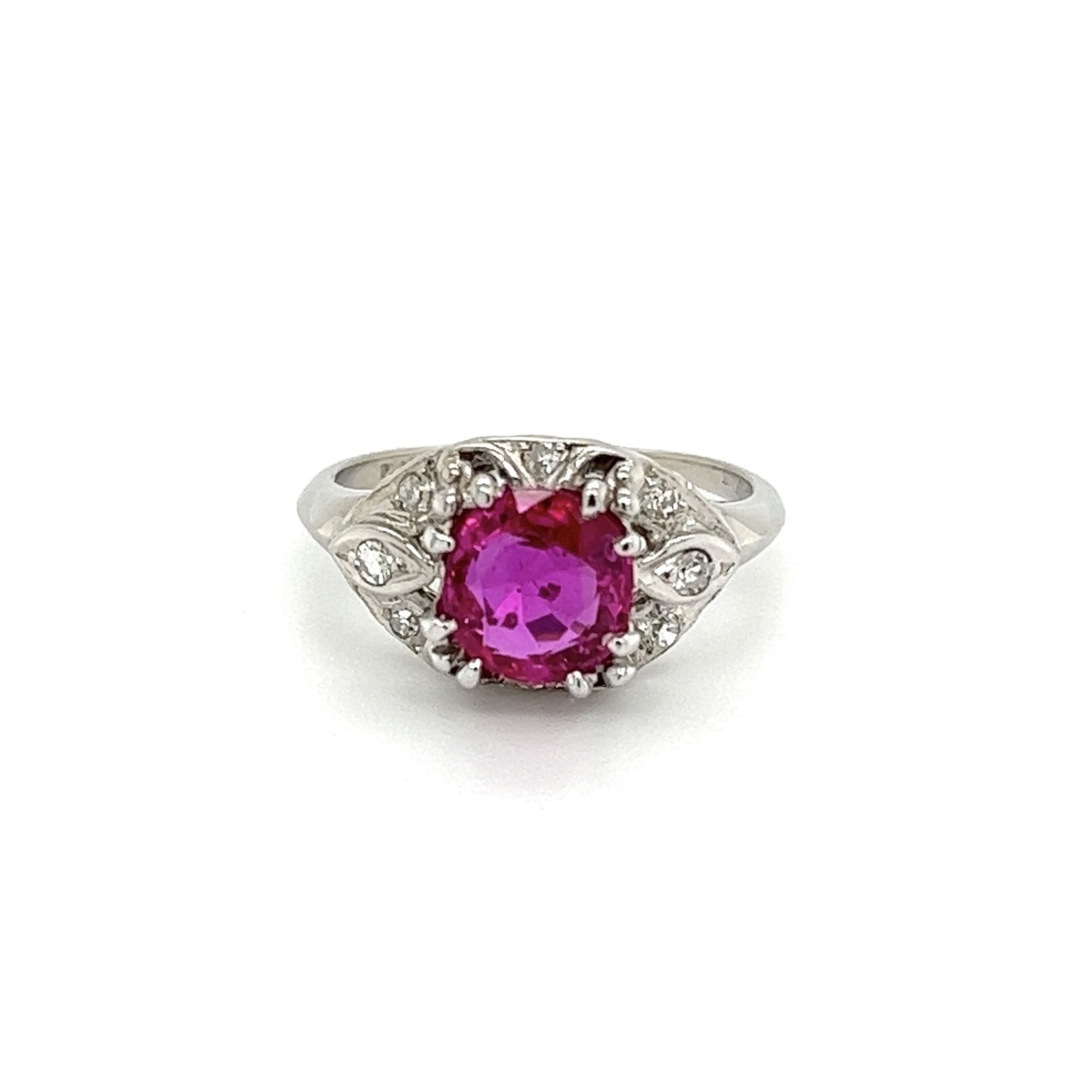 Platinum 1.96ct Purple Red Ruby BURMA NO HEAT GIA in Art Deco .20tcw Diamond Ring 5.0g, s6.5